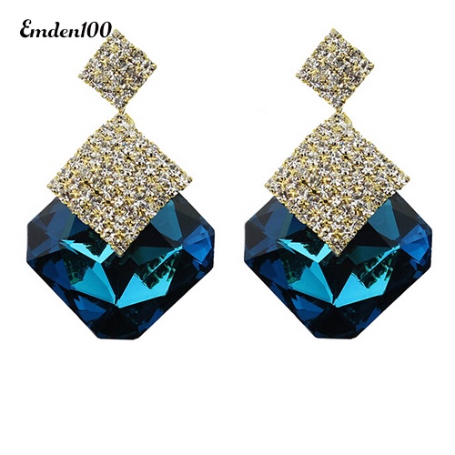 Bông Tai Hình Vuông Đính Đá Lấp Lánh Sang Trọng Cho Nữ