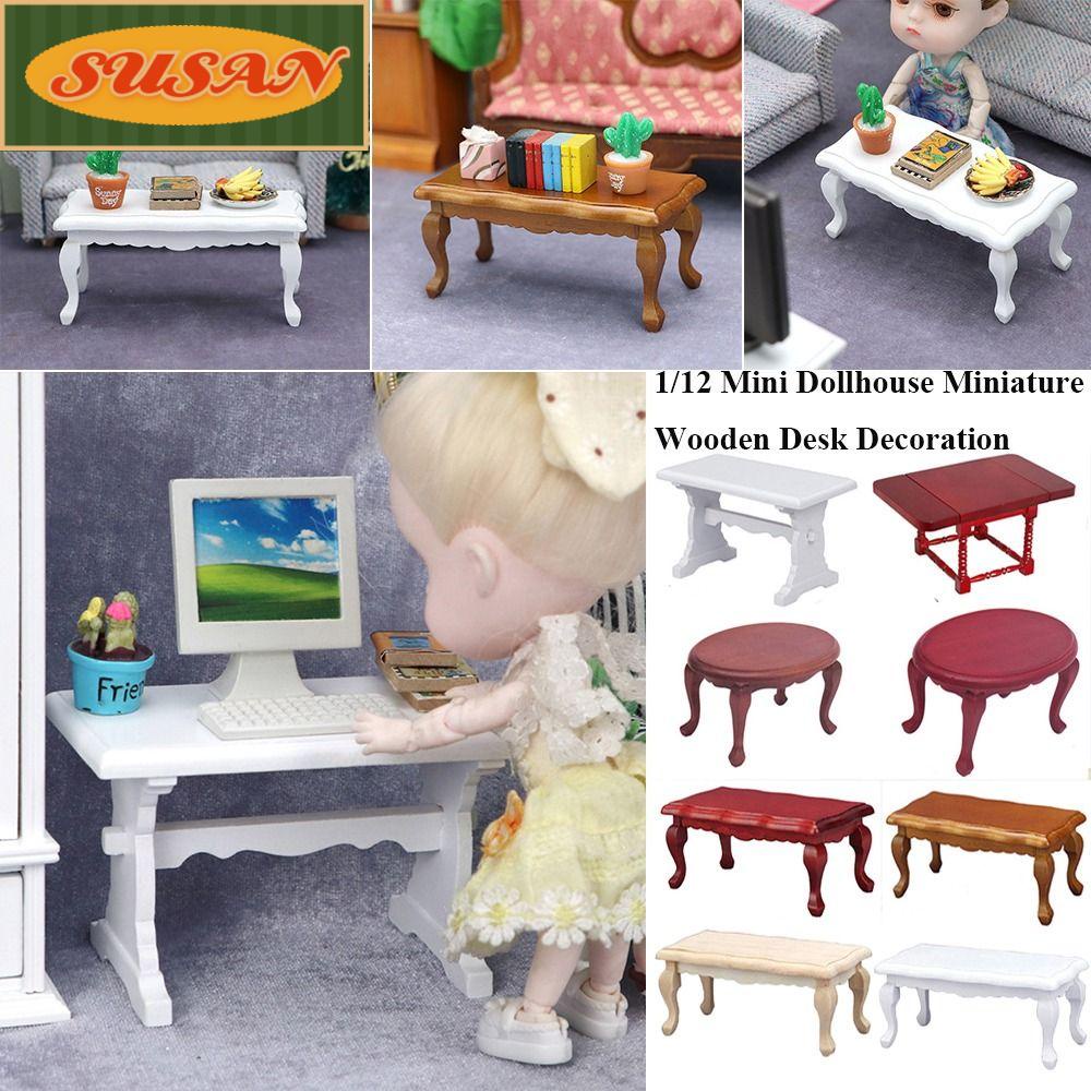 SUSANS Bàn Gỗ Mini Trang Trí Nhà Búp Bê Tỉ Lệ 1 / 12