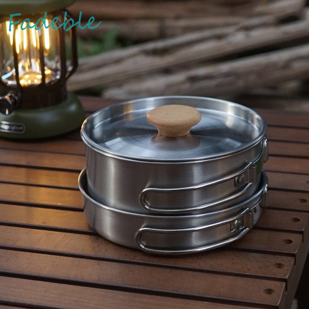 Bộ Dụng Cụ Nấu Ăn Bằng Thép Không Gỉ Tiện Lợi Khi Đi Du Lịch