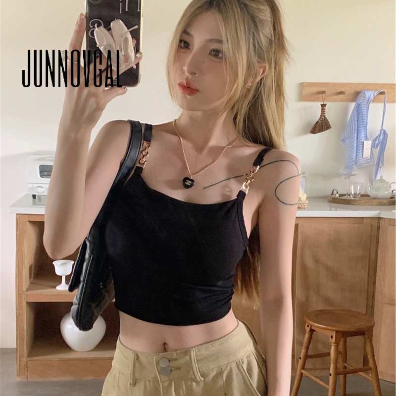 Junnovgal women's 2023 new fashion solid color u-neck built-in outer wear beautiful back sling tank top