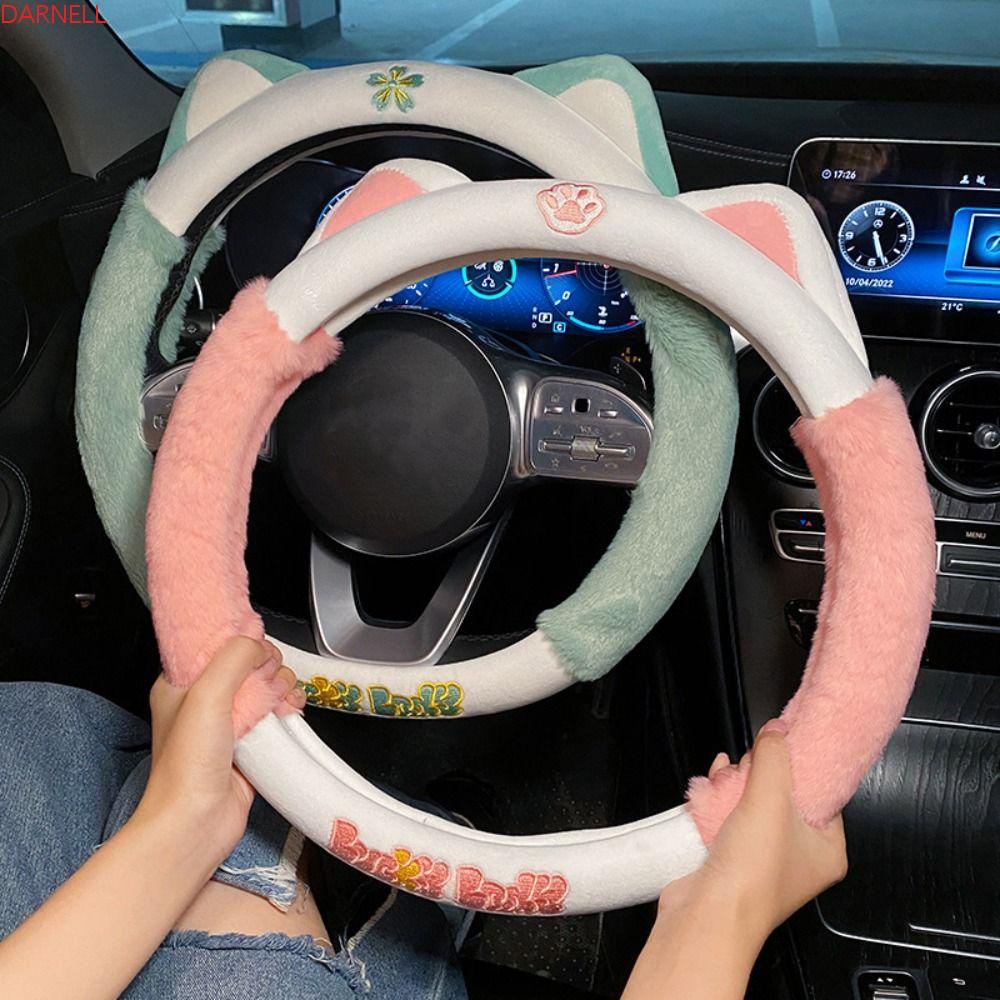 DARNELL Vỏ Bọc Vô Lăng Xe Hơi Hình Tai Mèo / Cừu Dễ Thương Thoáng Khí Thoải Mái Kích Thước 38cm