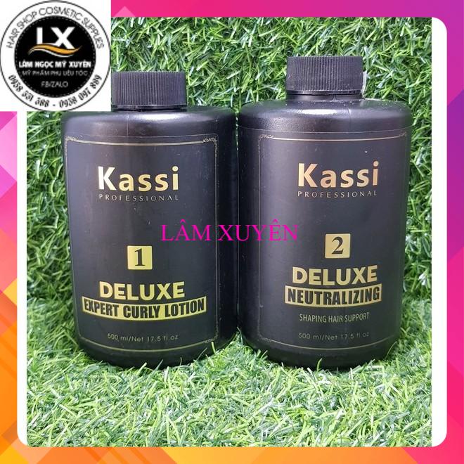 Thuốc uốn lạnh Kassi cặp 500ml màu đen siêu thơm khoẻ tóc cực xoăn bóng mềm tóc giá rẻ chính hãng tận gốc chất lượng tốt