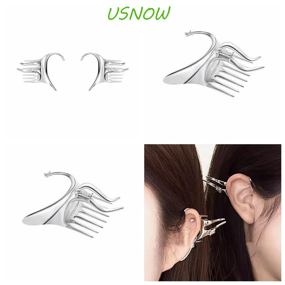 USNOW Khuyên Kẹp Vành Tai Không Xỏ Lỗ Bằng Hợp Kim Màu Bạc Phong Cách Hàn Quốc Thích Hợp Làm Quà Tặng Cho Bạn Gái