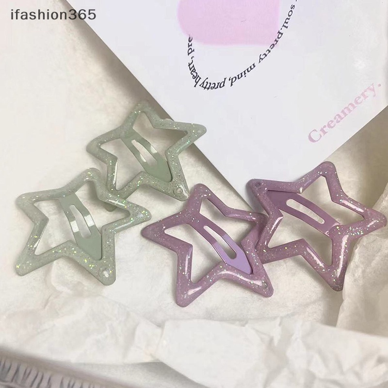 Set 2 Kẹp Tóc Kim Loại Hình Ngôi Sao Nhiều Màu Sắc Lấp Lánh Thời Trang Cho Nữ Y2K ifashion365
