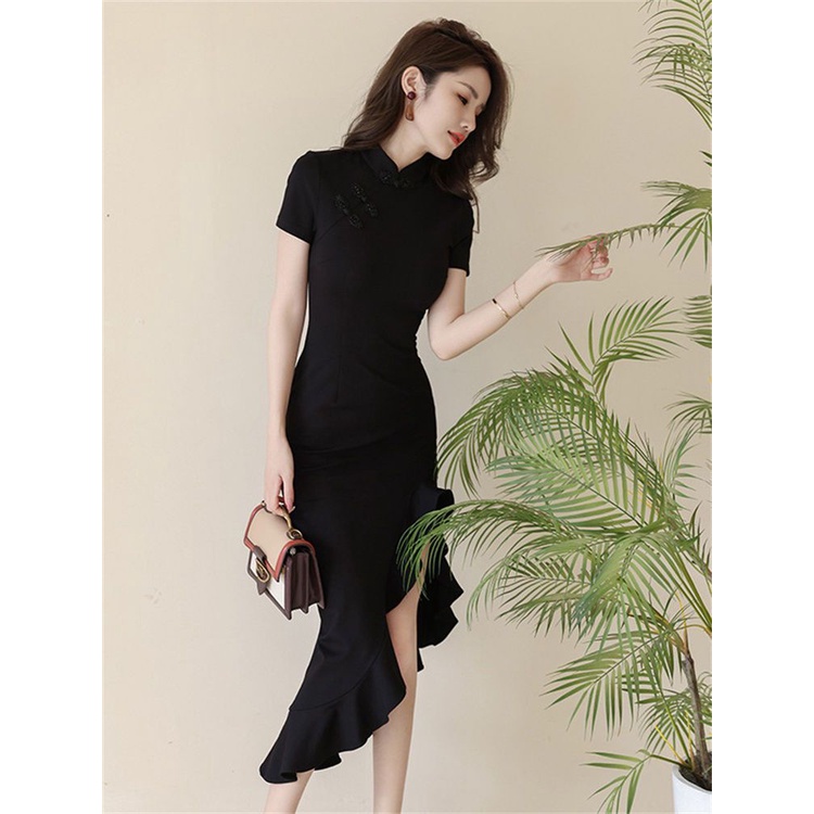 Đầm Sườn Xám Đuôi Cá Màu Sắc Tinh Khiết Xẻ Tà Thời Trang Cho Nữ