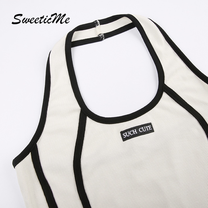 Áo Croptop Hai Dây Cổ Chữ U Màu Tương Phản Thời Trang Mới 2023 Cho Nữ