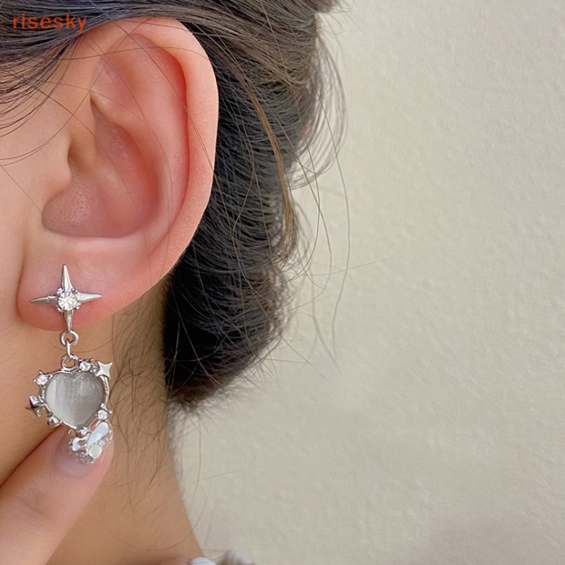 Bông Tai Hình Trái Tim Bằng Đá Mắt Mèo Thời Trang Hàn Quốc