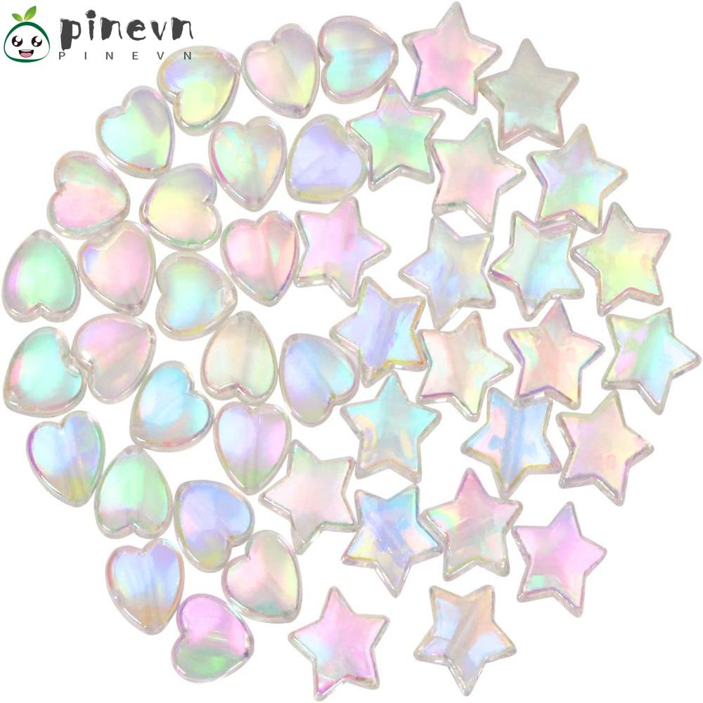 PINEVN Set 200 Hạt Nhựa Acrylic Trong Suốt Hình Trái Tim Nhiều Màu Sắc Làm Móc Khóa