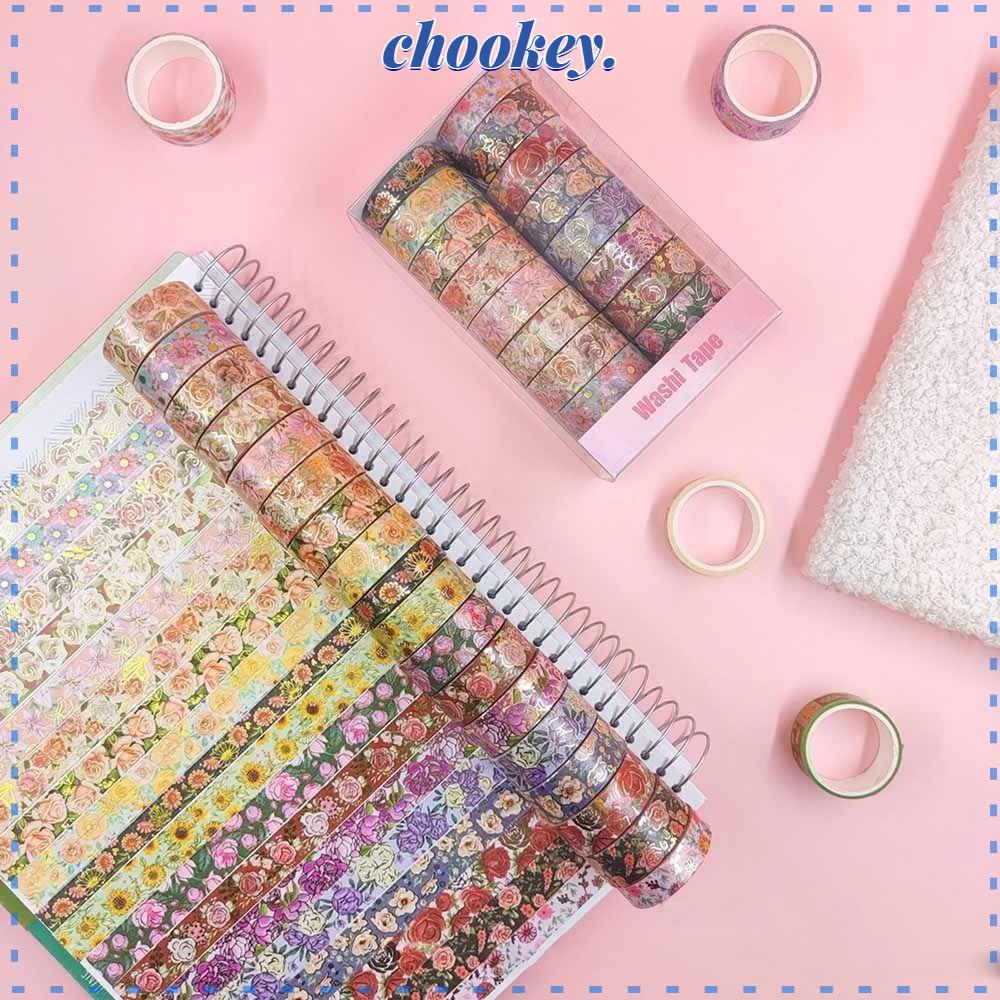 CHOOKEY Cuộn Băng Dính Washi In Họa Tiết Hoa Lá Nhiều Màu Sắc Trang Trí Sổ Tay