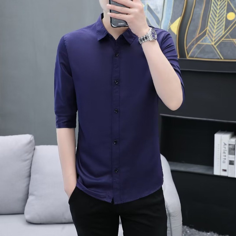 Áo Sơ Mi Tay Dài 3 4 Màu Trơn Đơn Giản Phong Cách Hàn Quốc Cho Nam Giới