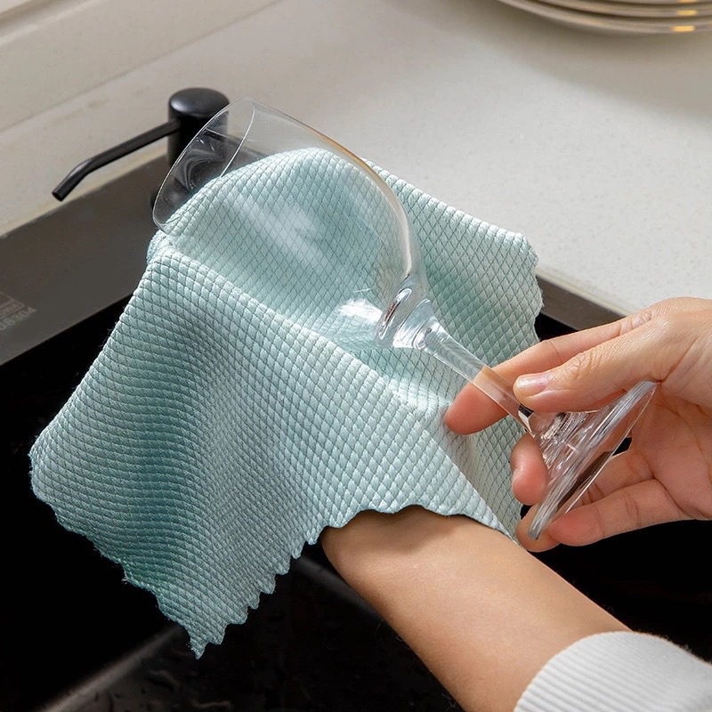 Khăn Lau Vảy Cá, Khăn Lau Chén Bát Siêu Sạch Không Rụng Lông, Không Để Lại Vết