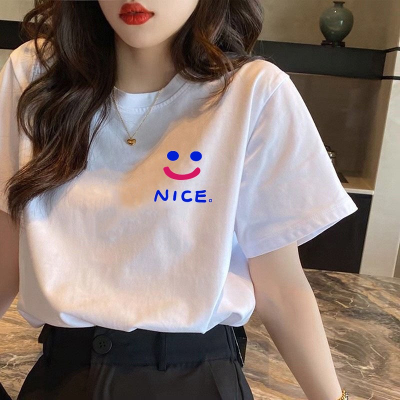 Áo Thun cotton Tay Ngắn Dáng Rộng Phong Cách Hàn Quốc Cho Nữ