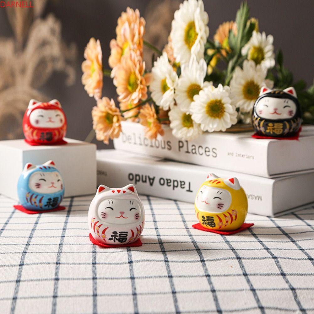 DARNELL Mô Hình Chú Mèo May Mắn Bằng Gốm Dễ Thương Trang Trí Xe Hơi