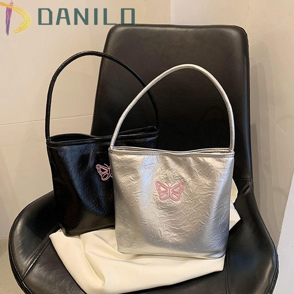 DANILO Túi Xách Da Pu Màu Bạc Thêu Họa Tiết Bươm Bướm Đơn Giản Thời Trang Cho Nữ