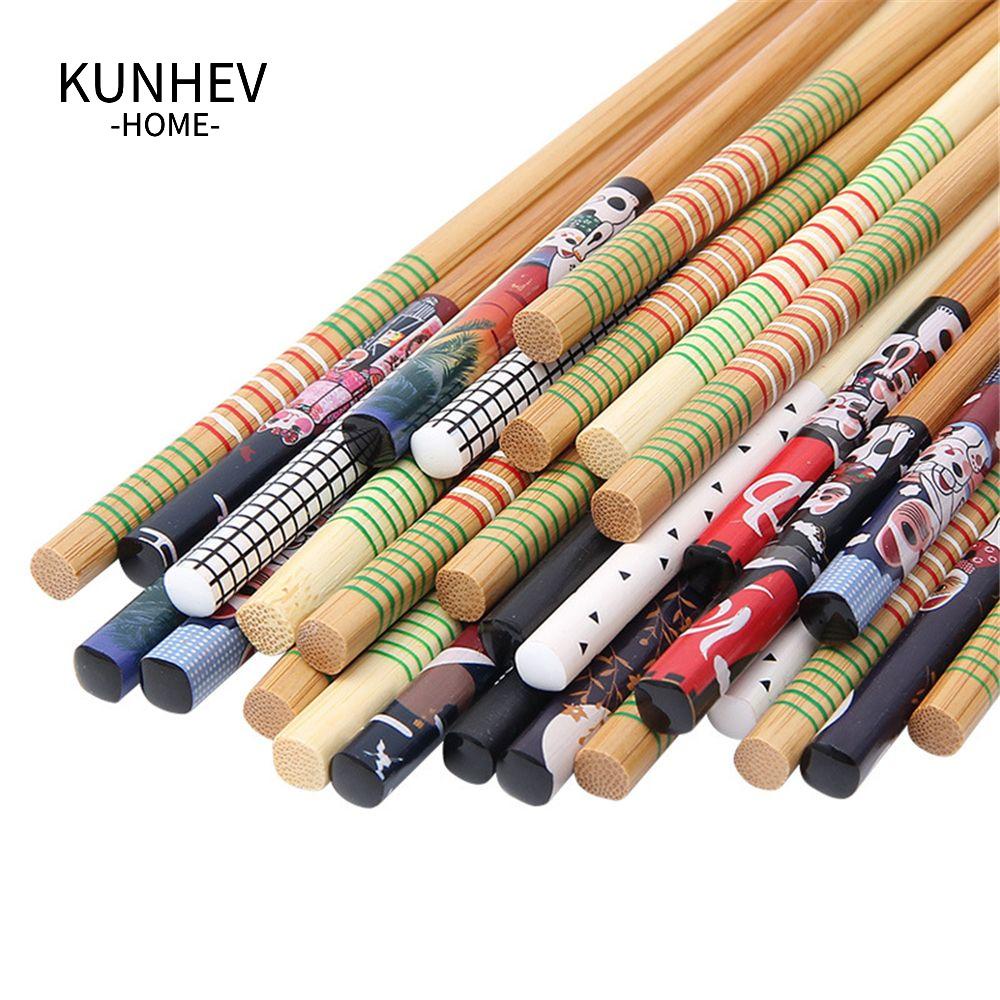 KUNHEV Bộ 5 Đôi Đũa Chống Trượt In Họa Tiết Xinh Xắn Tiện Dụng Cho Gia Đình