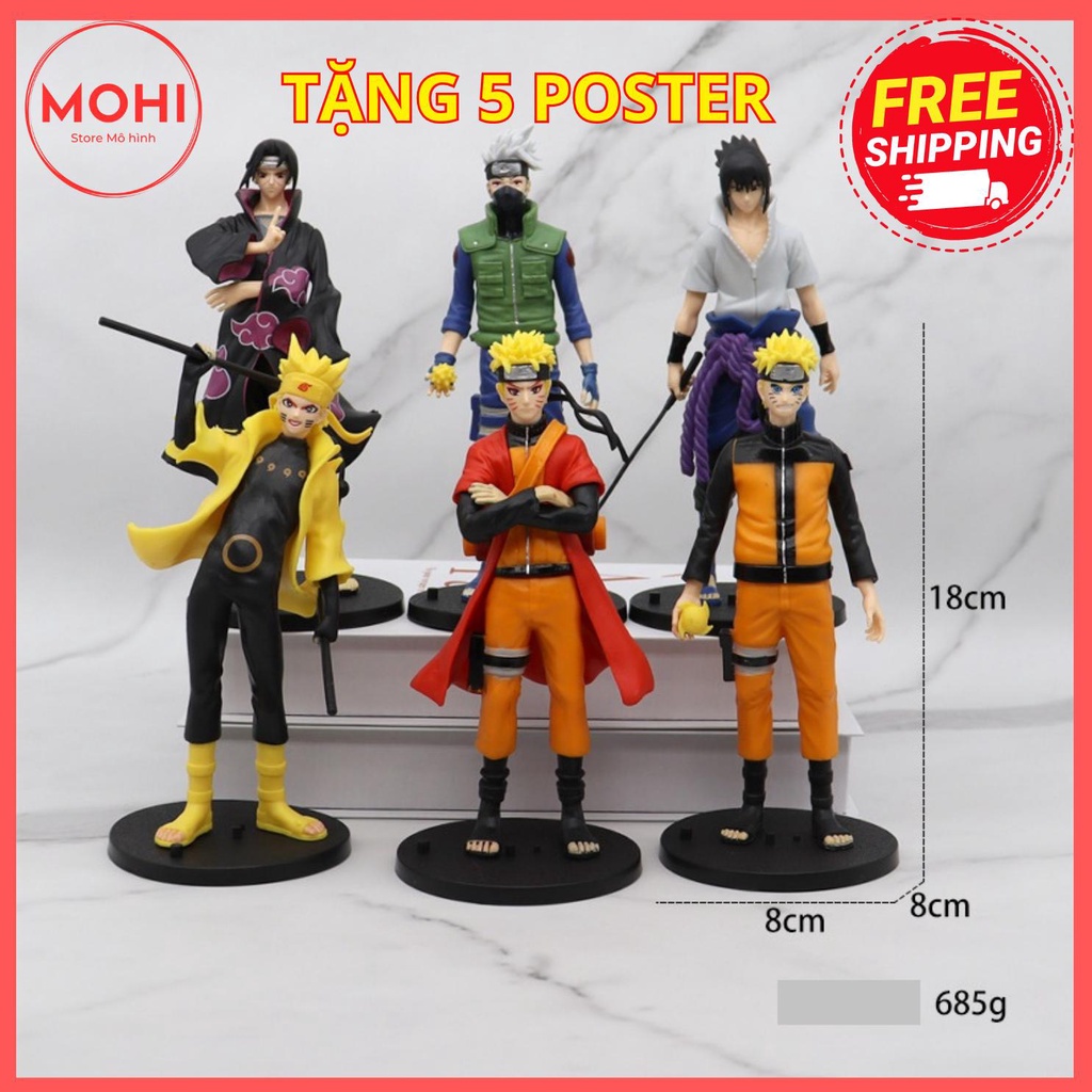 Bộ 6 mô hình nhân vật Naruto, Kakashi, Itachi, Sasuke... cao 18 cm