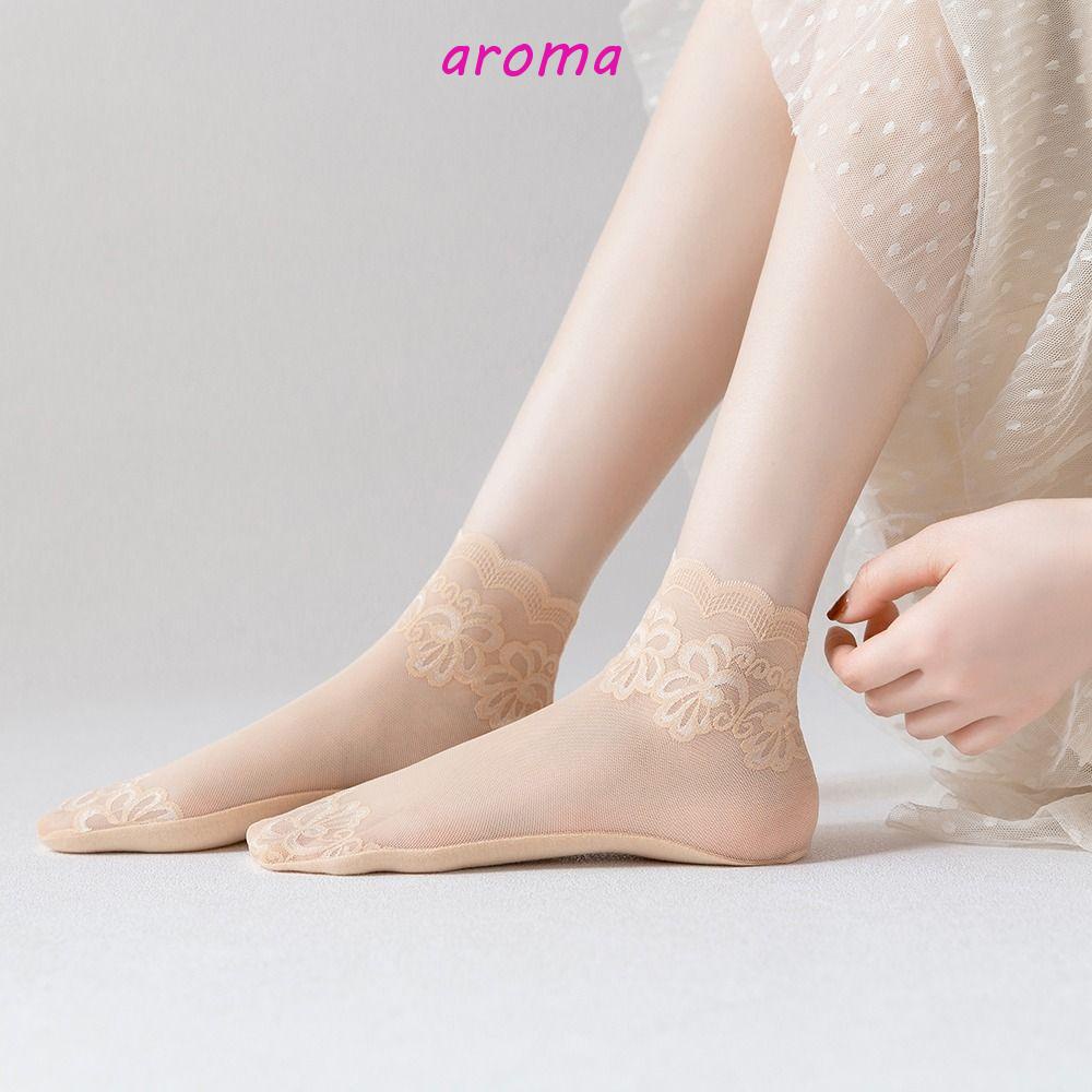 AROMA Đôi Vớ Lưới Xuyên Thấu Thoáng Khí Họa Tiết Hoa Thời Trang Cho Nữ