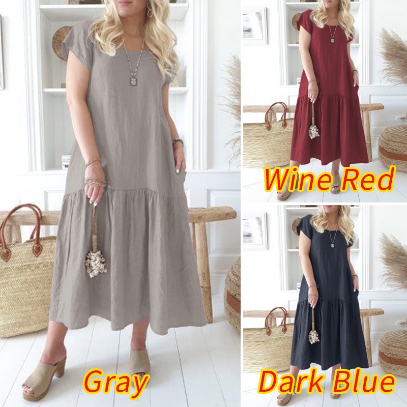 Zanzea Đầm Đuôi Cá Ngắn Tay Cổ Tròn Phong Cách Vintage Nữ Tính