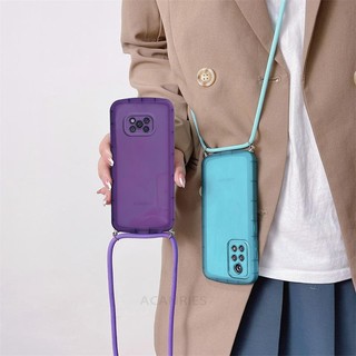 Ốp Điện Thoại Silicone Mềm Trong Suốt Màu Kẹo Có Dây Đeo Chéo Cho Xiaomi POCO F3 GT F2 Pro M3 X3 NFC M2 Pro