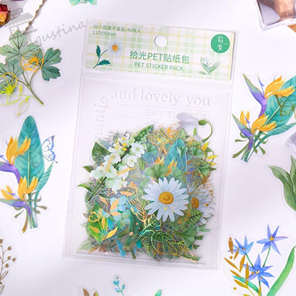 AUGUSTINA Miếng Dán PET Hình Hoa Lá Nhiều Màu Sắc Vintage Hợp Thời Trang Trang Trí Sổ Tay Nhật Ký Cho Học Sinh