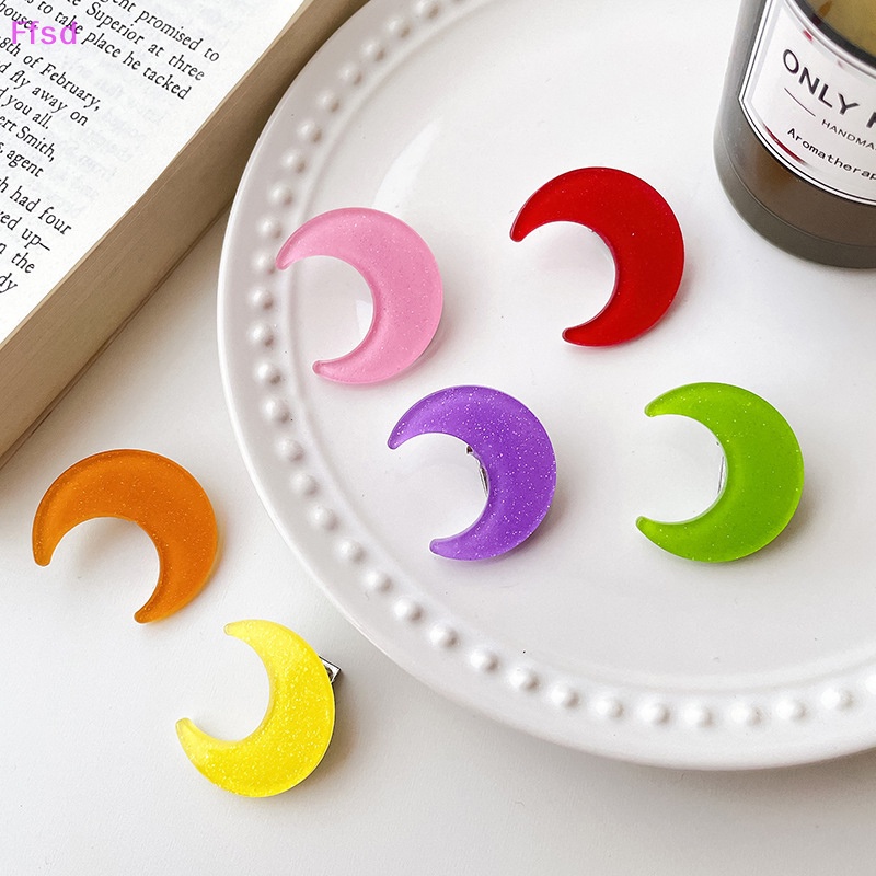 Kẹp Tóc Hình Mặt Trăng Bằng Acrylic Màu Sắc Ngọt Ngào Cho Bé Gái