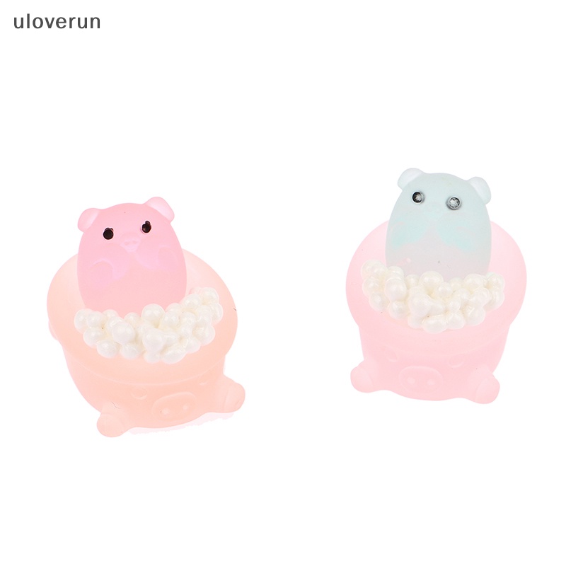 Set 2 Phụ Kiện Trang Trí Điện Thoại Hình Chú Heo Trong Bồn Tắm Bằng Nhựa Phát Quang DIY