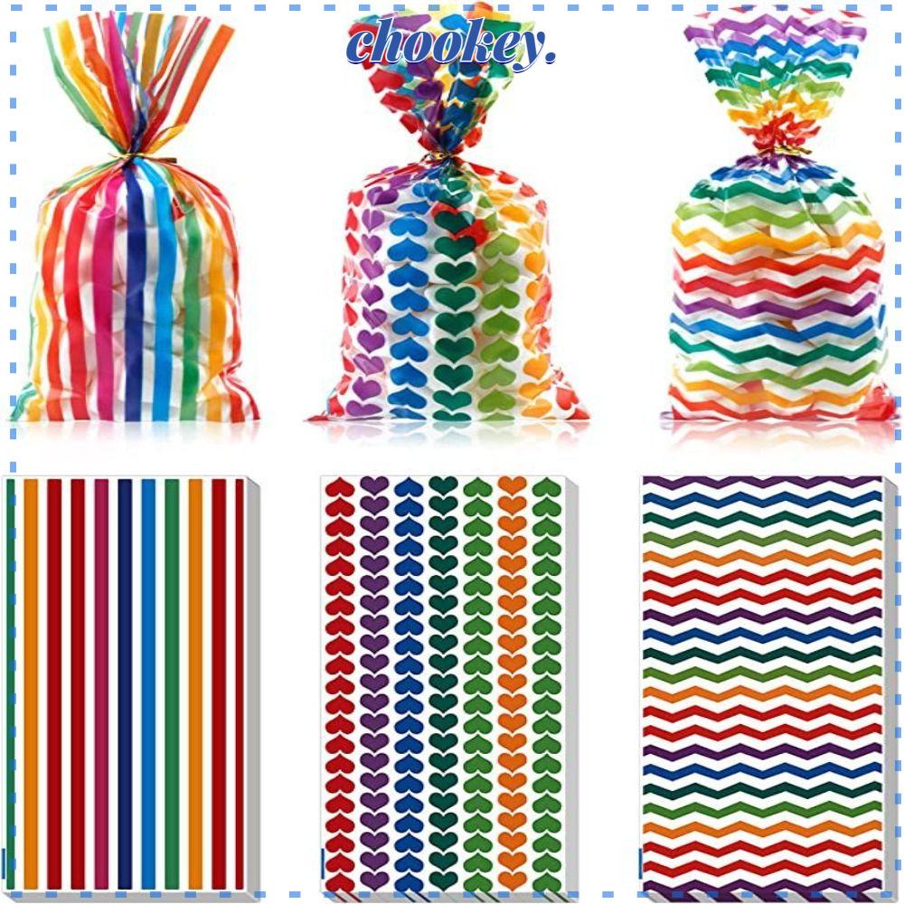 CHOOKEY Bộ 120 Túi Bóng Kính 10.83 "x 4.92" In Họa Tiết Sọc Cầu Vồng Dùng Một Lần Đựng Kẹo Sinh Nhật / Tắm Em Bé