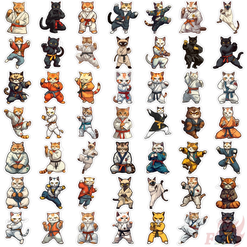 ❉ Set 01 Sticker Hình Mèo Kung Fu Dễ Thương Dùng Để Trang Trí ❉ Bộ 50 Sticker Chống Thấm Nước Họa Tiết Doodle Hợp Thời Trang