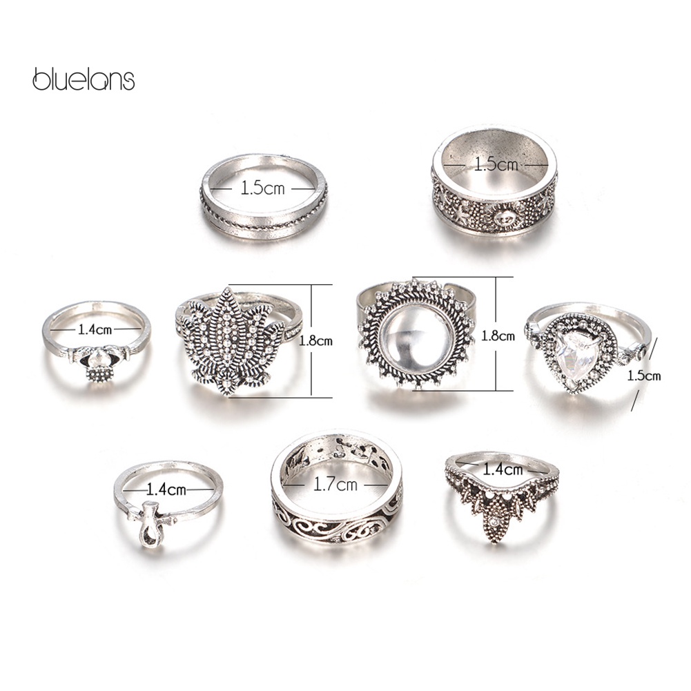 Set 9 Nhẫn Đốt Ngón Tay Đính Đá Phong Cách Retro