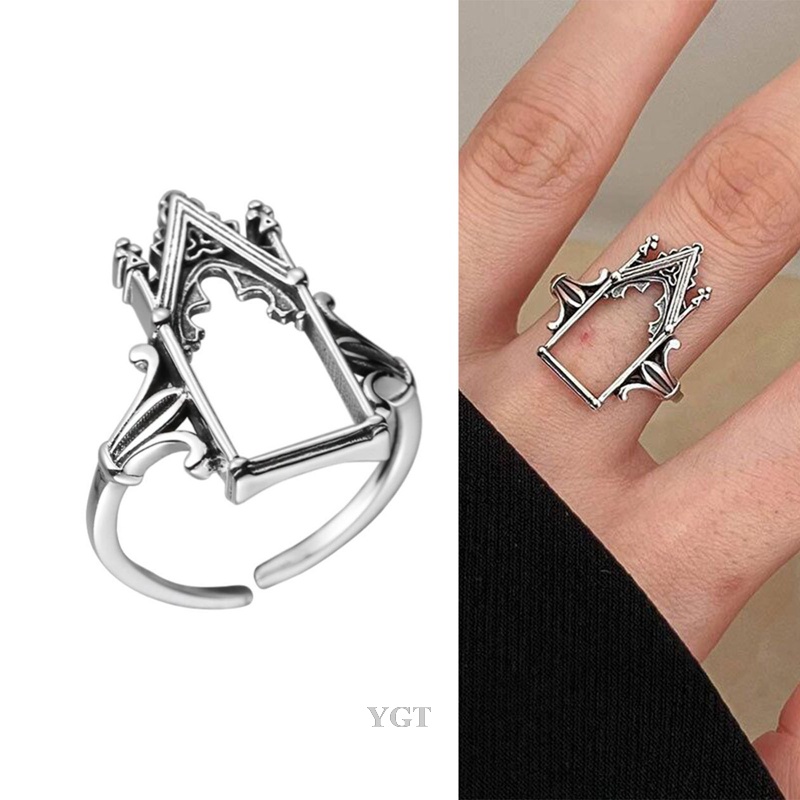 Ygt Nhẫn Hở Hình Lâu Đài Trái Tim Đính Đá Zircon Màu Bạc Thời Trang Cho Nữ