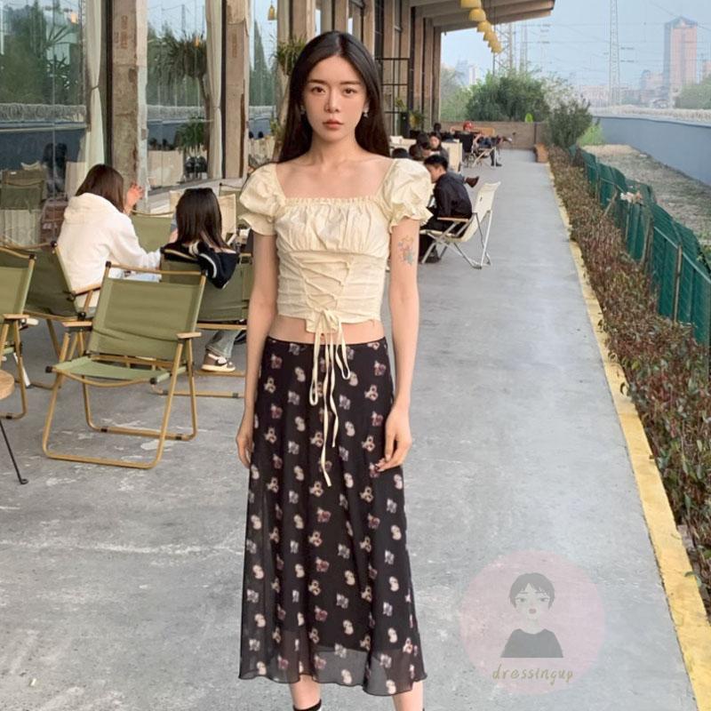 Áo Thun Ngắn Tay Cổ Vuông Thắt Dây Chéo Màu Sắc Đơn Giản Dành Cho Nữ