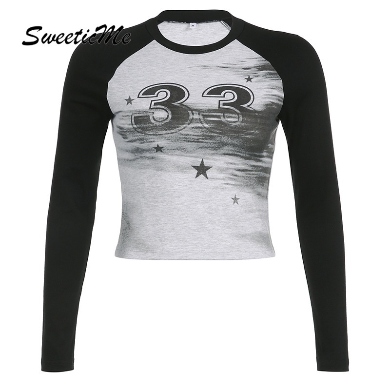 Áo Croptop Tay Dài Cổ Tròn Dáng Ôm Phối Màu Tương Phản Thời Trang 2023 Cho Nữ