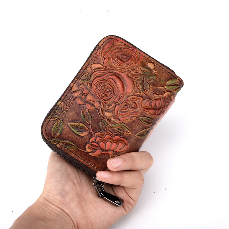 Ví Da Bò Thật Nhiều Ngăn Đựng Thẻ Có Khóa Kéo Cá Tính