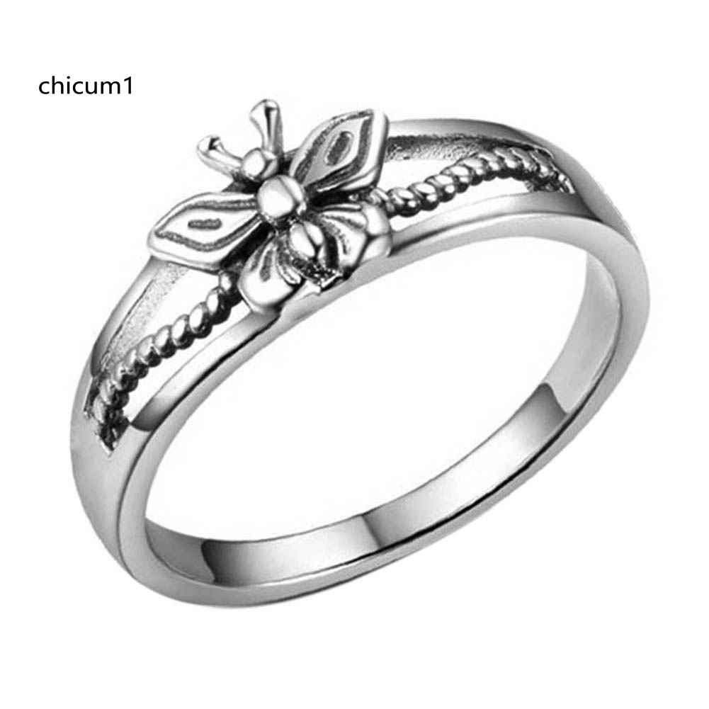 Nhẫn Hợp Kim Mạ Bạc Mặt Hình Bướm Rỗng Cho Nữ