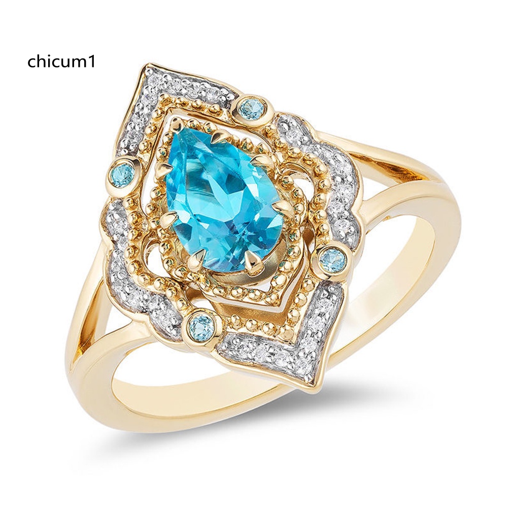 Nhẫn Hợp Kim Đính Đá Topaz Hình Giọt Nước Xinh Xắn