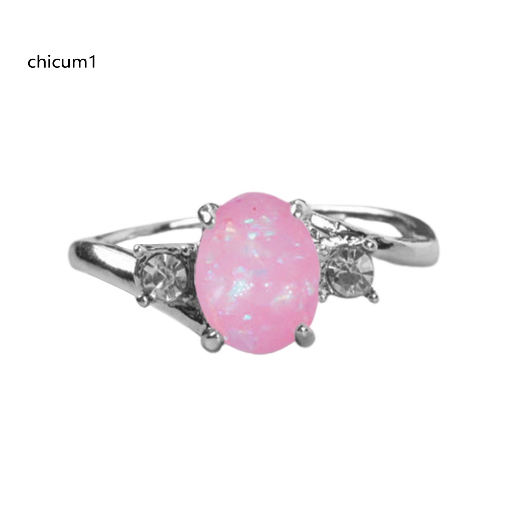 Nhẫn Hợp Kim Đính Đá Opal Hình Oval Xinh Xắn Cho Nữ