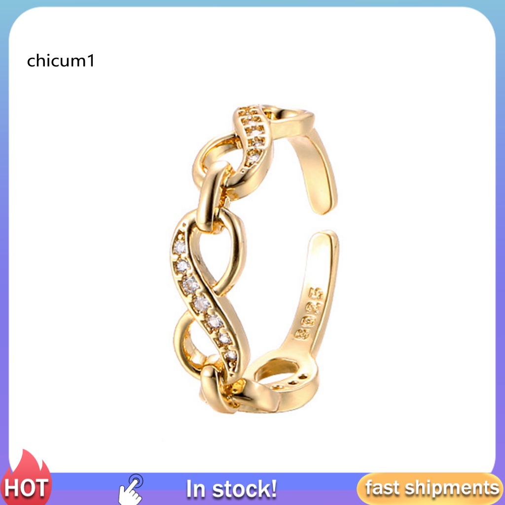 Nhẫn Hở Hình Số 8 Đính Đá Lấp Lánh Tùy Chỉnh Thời Trang Cho Nữ