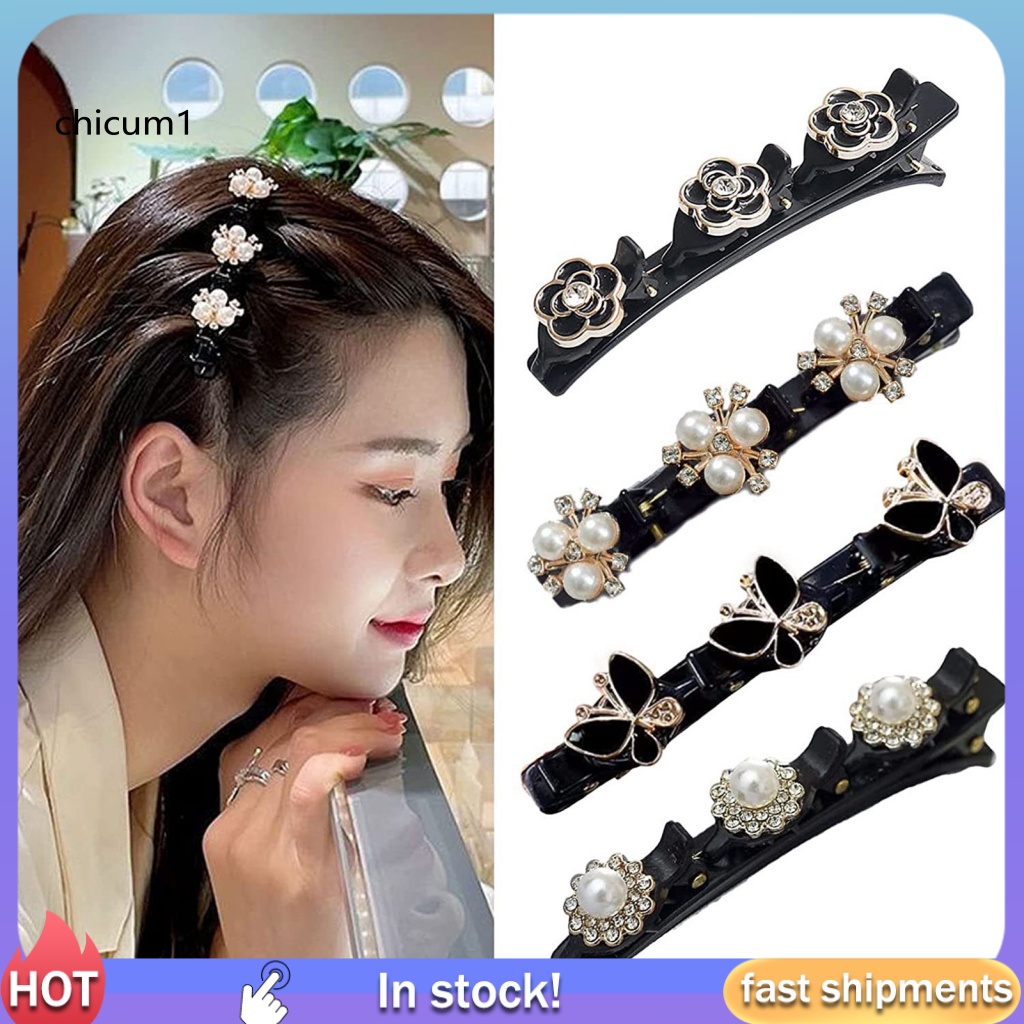 Set 4 Kẹp Tóc Hoa Đính Ngọc Trai Giả Phong Cách Hàn Quốc