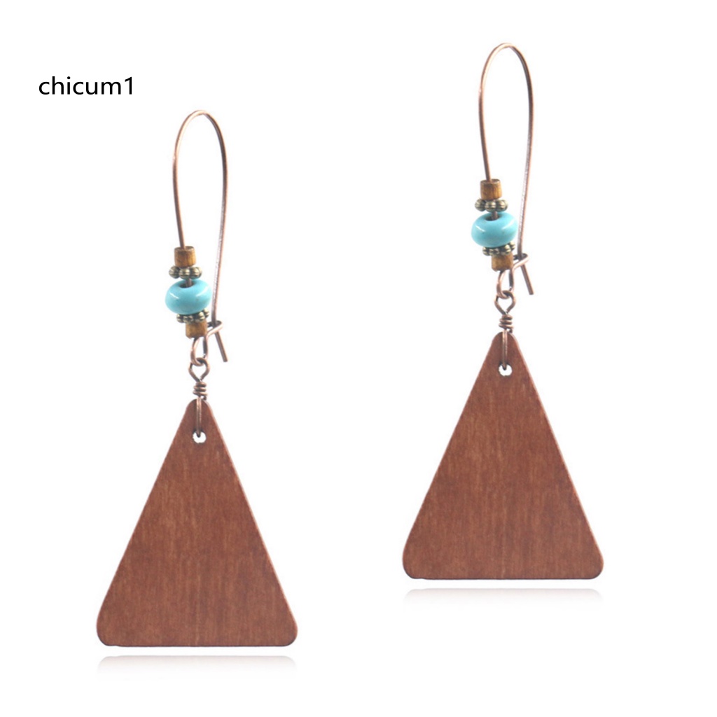 1 Cặp Bông Tai Gỗ Hình Giọt Nước Đính Hạt Phong Cách Bohemia