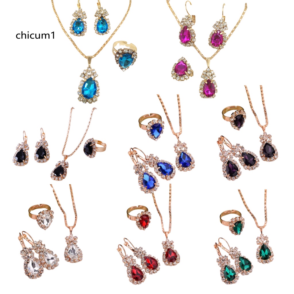 Set 3 Món Trang Sức Vòng cổ Nhẫn Bông Tai Bằng Hợp Kim Hình Giọt Nước Màu Sắc Tươi Sáng