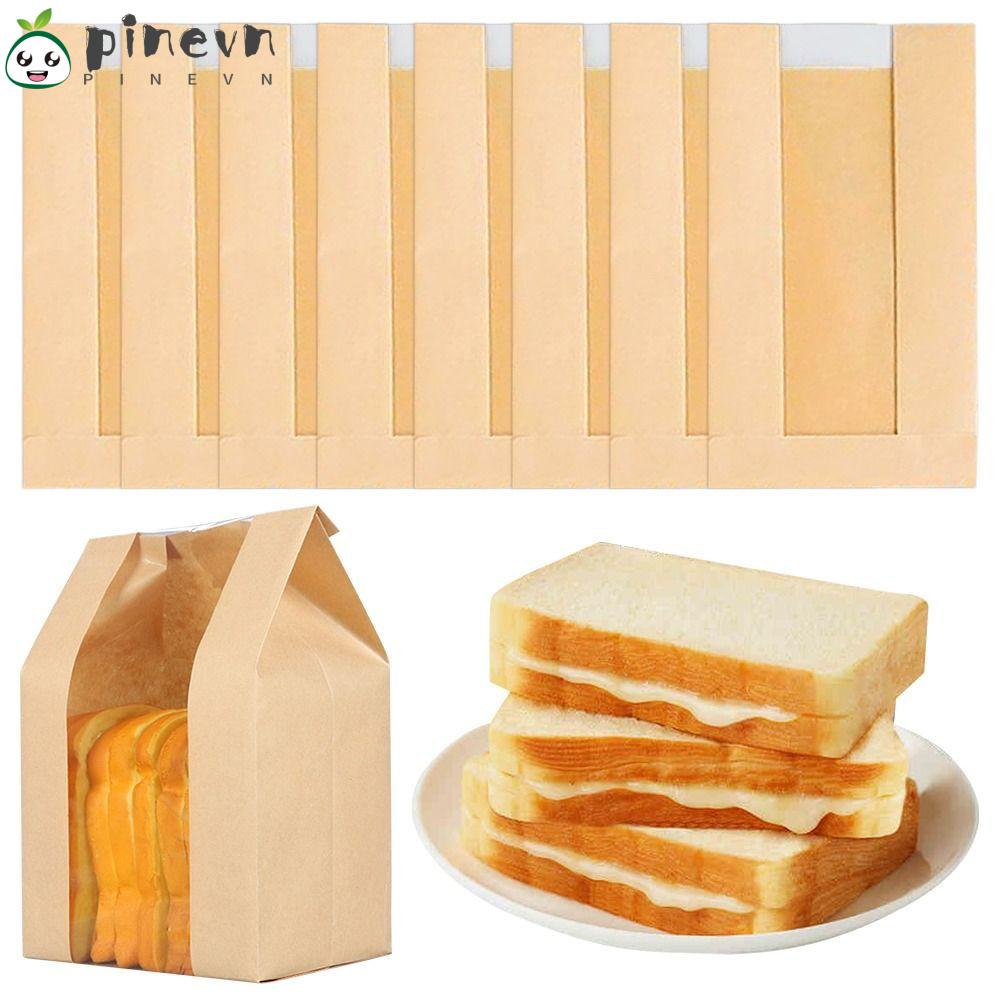 PINEVN Set 25 Túi Giấy Đựng Bánh Mì Cỡ Lớn Có Cửa Sổ 13.7x8.2x3.9 Inch