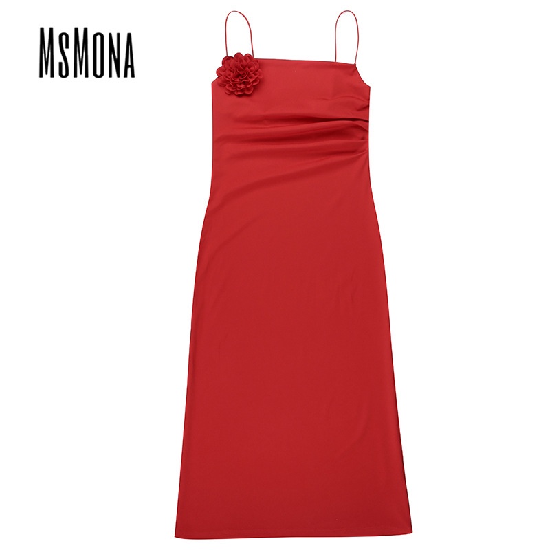 Đầm Hai Dây Dáng Ôm Màu Trơn Họa Tiết Hoa Thanh Lịch Thời Trang 2023 Dành Cho Bạn Nữ