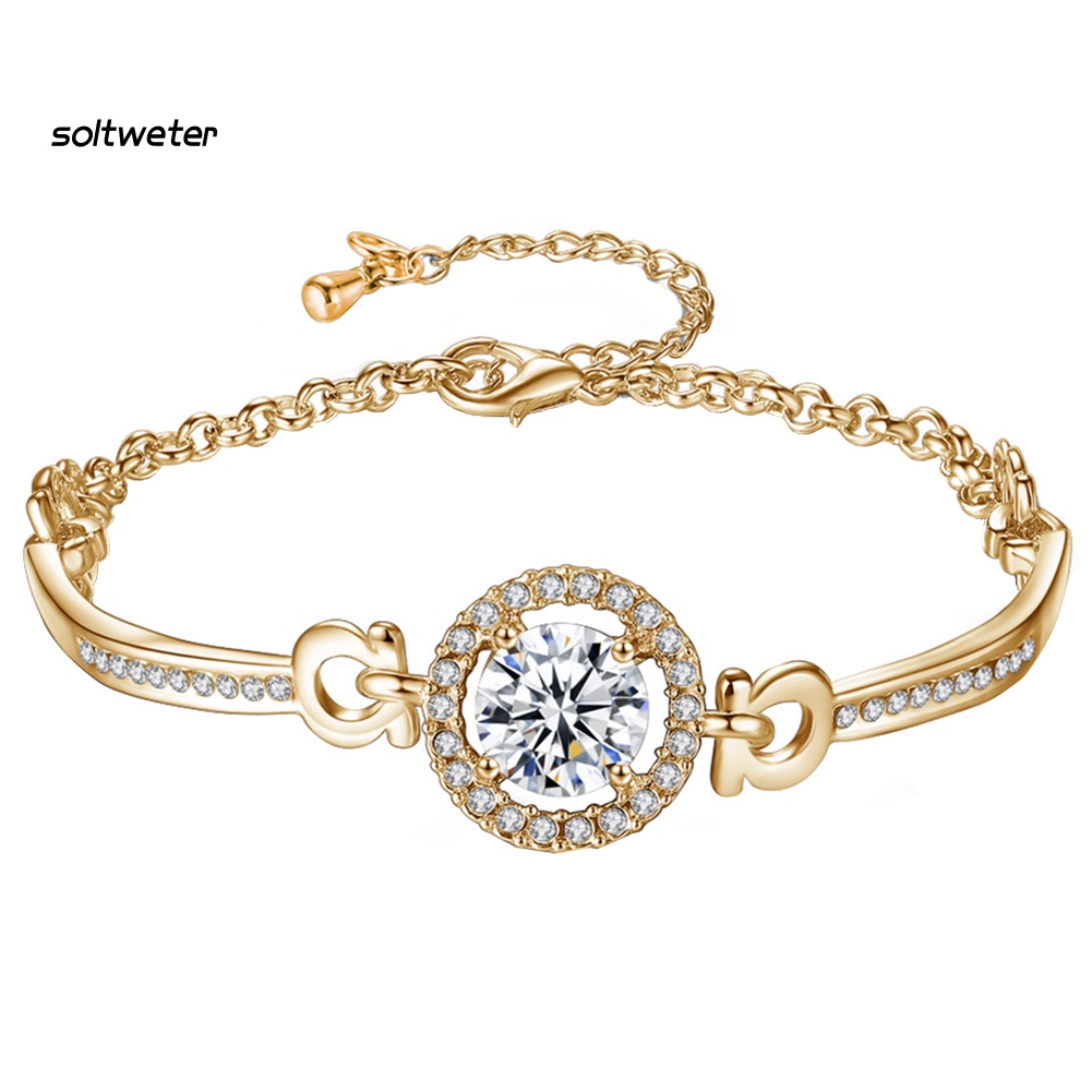 Vòng Tay Dây Xích Đính Đá Zircon Sang Trọng Có Thể Điều Chỉnh Cho Nữ