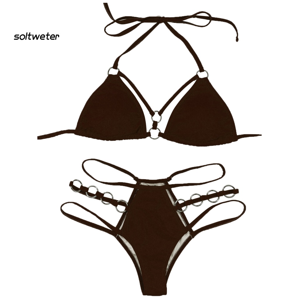 Bộ Đồ Bơi 2 Mảnh Có Vòng Kim Loại Màu Sắc Tinh Khiết Tùy Chỉnh Thời Trang Cho Nữ