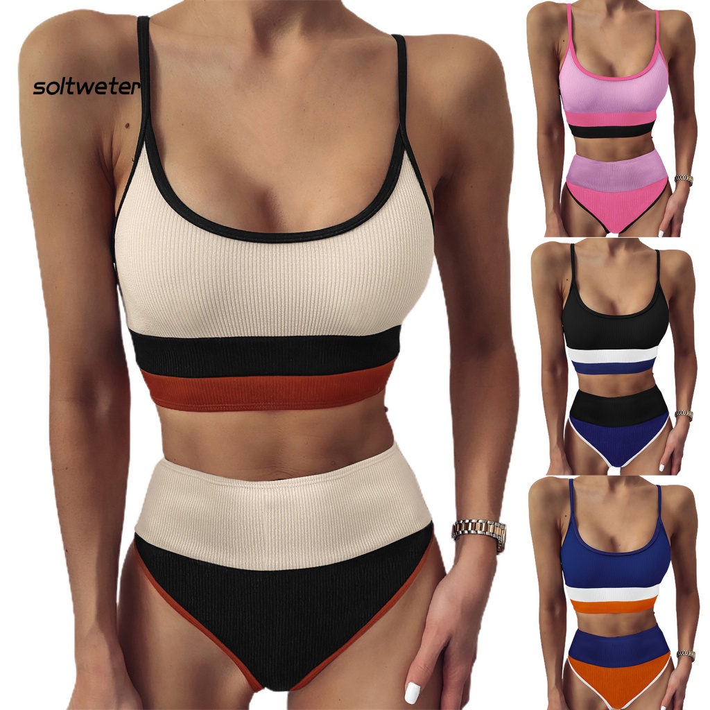 Bộ Bikini 2 Mảnh Có Dây Điều Chỉnh Màu Sắc Lưng Cao Cho Nữ