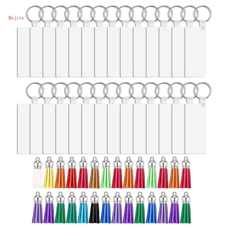 Mojito Set 28 Móc Khóa Hình Chữ Nhật Rỗng Bằng Acrylic Kèm 28 Móc Khóa Và 28 Núm Tua