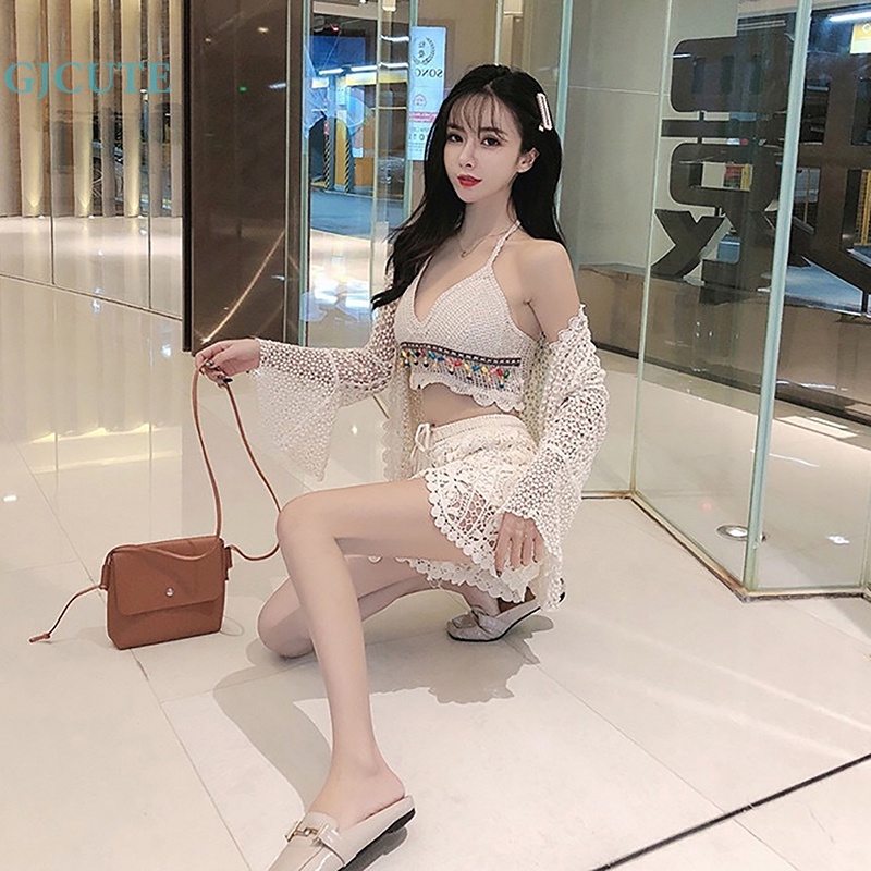 Quần Short Legging Dây Rút An Toàn Dáng Rộng In Hoa Cắt Móc Kiểu Bohemia Dễ Thương WTD