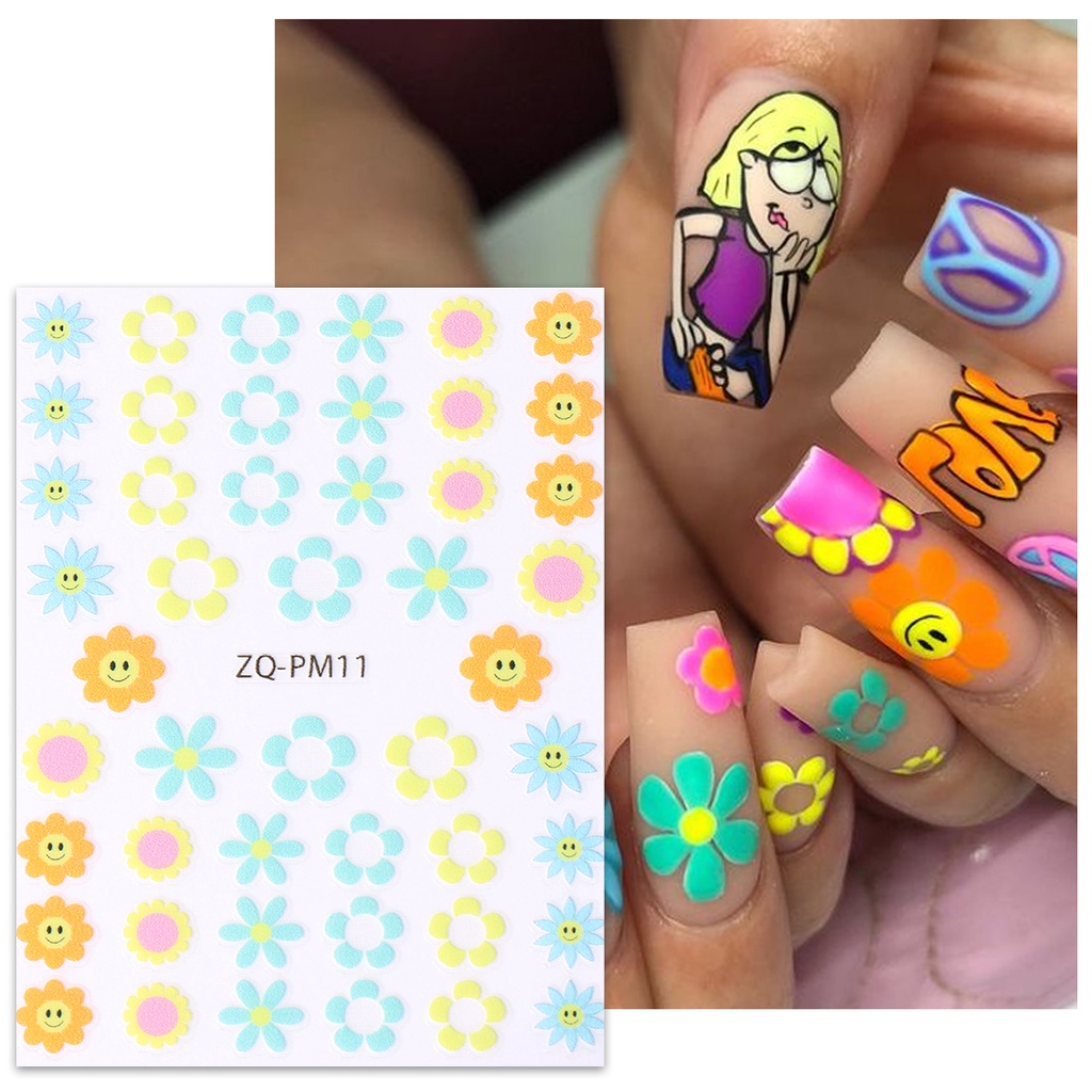 Miếng Dán Trang Trí Móng Tay Nghệ Thuật Họa Tiết Chữ Tiếng Anh / Bánh Quy / Đĩa Bay / Nấm Dopamine Màu Sắc