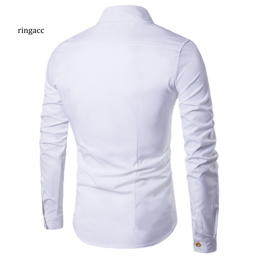 Áo Sơ Mi Nam Cổ Bẻ Hai Hàng Nút Cài Màu Trơn Dáng Ôm Thời Trang Công Sở