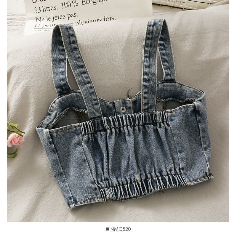 Áo Hai Dây Denim Dáng Ôm Ngắn Phong Cách Hàn Quốc Thời Trang Xuân Thu Hàng Mới Dành Cho Bạn Nữ